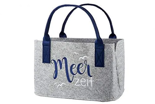 Gilde Handwerk Filztasche MEERZEIT - Grau - Stylische Filztasche im maritimen Design. Mit 40 x 26 x 26 cm bietet sie viel Stauraum und hohen Tragekomfort. Ideal für Einkäufe und als Geschenk. Reißfest und waschbar bei 30 Grad.
