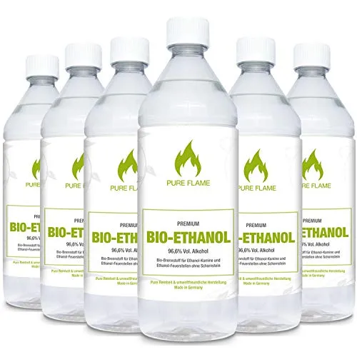 Bioethanol 96,6 – 6x1L Flaschen für Kamin und Ofen - Kamine, Öfen & Zubehör – TÜV geprüfte Reinheit und nachhaltige Herstellung, ideal für gemütliche Abende und umweltbewusste Heizlösungen.
