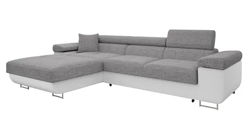 MIRJAN24 Ecksofa Torezio Mini - Stilvolles Ecksofa mit Bettkasten und Schlaffunktion, ideale Lösung für kleine Räume. Einstellbare Kopfstützen sorgen für zusätzlichen Komfort.