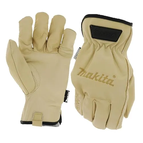 Makita P-84648 Cow Driver Lederhandschuhe XL - Arbeitshandschuhe aus 100 % echtem Durahide-Leder, wasserabweisend und ölbeständig, mit offenem Bündchen für einfachen Zugang und hohem Tragekomfort.