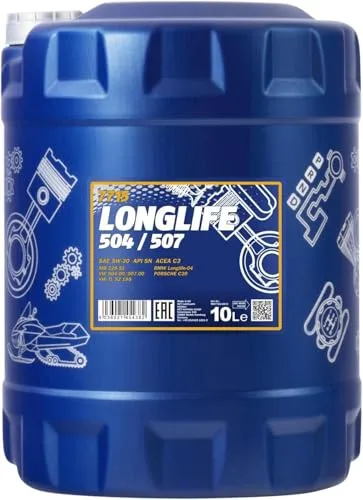 MANNOL 5W-30 7715 Longlife Motoröl 10L - Vollsynthetisches Motoröl für höchste Leistung, kompatibel mit zahlreichen Fahrzeugmarken, ideal für lange Wechselintervalle und optimalen Motorschutz.