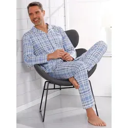 Schlafanzug, Herren, Gr. 60/62, blau (bleu, ecru, kariert), 100% Baumwolle, Homewear-Sets