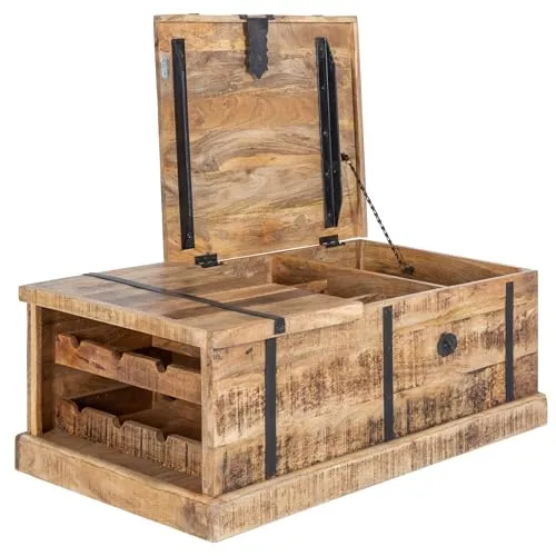 Riess-Ambiente Couchtisch BODEGA 100cm natur - Eleganter Couchtisch aus massivem Mango-Holz, bietet praktischen Stauraum und verstellbare Tischplatte. Ideal für Wohnzimmer und Hausbar.