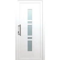 Kunststoff-Haustür K017 Weiß 110 cm x 210 cm - Modern und Sicher - Haustüren mit Glaseinsatz für freundliche Eingangsbereiche, hervorragende Dämmeigenschaften und 5-fache Verriegelung für maximale Sicherheit.