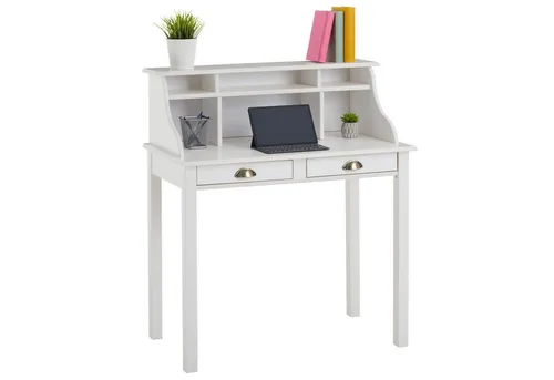 IDIMEX Sekretär MARLENE - Eleganter Schreibsekretär - Sekretär mit 6 Fächern und 2 Schubladen, aus massivem Kiefernholz in elegantem Weiß, ideal für Home Office und kreative Arbeitsbereiche.