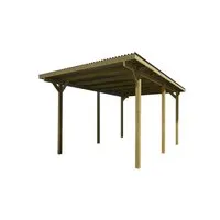 Weka 606 Einzelcarport 300 x 500 cm - Kesseldruckimprägniertes Holz, Flachdach-Design, idealer Schutz für Ihr Fahrzeug im Garten.