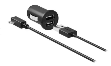 Dualer USB-Netzadapter für Garmin Dash Cam - Zubehör für Navigationssysteme, versorgt Garmin Dash Cam mit Strom und lädt gleichzeitig Mobiltelefone oder Tablets auf.