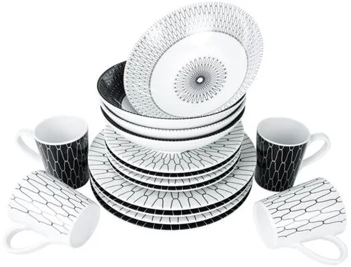 Camp4 Black White Premium Geschirrset, 16-teilig