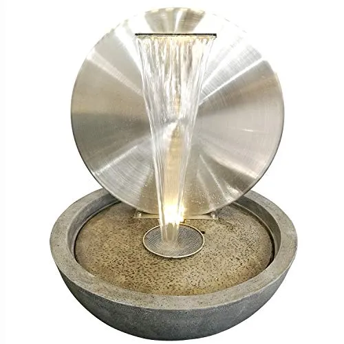 KÖHKO® Wasserwand Ø 55 cm – Elegante LED-Beleuchtung in Natursteinoptik - Wasserspiele: Hochwertige Edelstahlwasserwand mit Polyresin-Becken, ideal für Garten und Terrasse. Genießen Sie entspannendes Plätschern und stimmungsvolle LED-Beleuchtung.