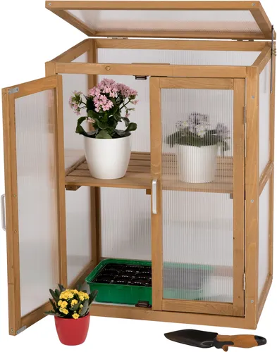 needs&wants® Mini Gewächshaus aus Holz – Winterfest für Balkon und Garten - Kompaktes Treibhaus mit 1 Fenster, ideal für die Anzucht von Pflanzen im Innen- und Außenbereich. Robuste Holzrahmen und transparentes Polycarbonat sorgen für optimale Wachstumsbedingungen.