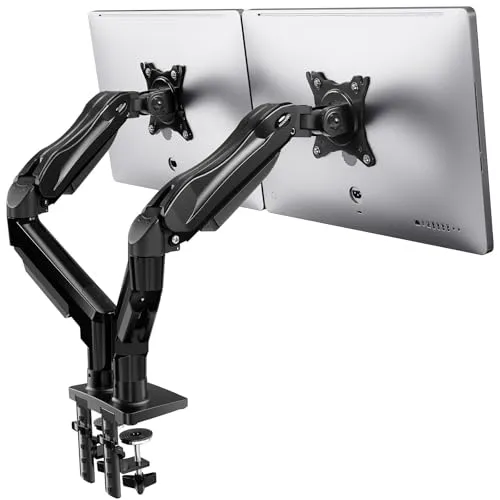 HUANUO Monitor Halterung für 2 Monitore, 13-32 Zoll - Ergonomische Monitorhalterung für 2 Monitore mit 360° Drehbarkeit, VESA-kompatibel und optimal für mehr Platz und Komfort am Arbeitsplatz.