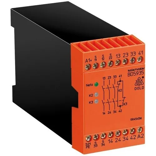 Dold&Söhne Not-Aus-Modul BD5935.48 DC24V - Sicherheitsrelais mit 4 sicherheitsgerichteten Ausgängen, ideal für Not-Aus-Kreise, tragschienenmontage und zuverlässige Leistung nach EN ISO 13849-1 Level e.