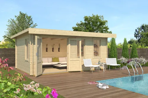 Gartenhaus Blockhaus Holzhaus BARUDA 53 - Modernes Gartenhaus aus nordischer Fichte mit 40 mm Blockbohlen, inklusive Fußboden und 3 Fenstern, ideal für Gartenliebhaber und als zusätzlicher Raum.