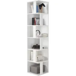 P & B Eckregal Weiß, 5 Fächer - Eckregal aus Holzwerkstoff mit 5 Fächern, ideal für Bücher und Deko. Zeitloses Design mit versetzten Zier-Elementen für zusätzlichen Stauraum im Wohnzimmer oder Flur.