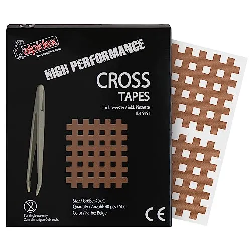 ALPIDEX Cross Tape 40 Stück - Größe C - beige - Gitter Tapes Gitterpflaster Pflaster mit antistatischer Pinzette Gittertape Wasserfest Starker Kleber