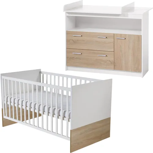 Roba Babyzimmer-Set Gabriella, Mehrfarbig - Kinderzimmer-Set mit Kombi-Kinderbett und Wickelkommode, umweltfreundlich und bis zum 7. Lebensjahr nutzbar, perfekt für moderne Babypflege.
