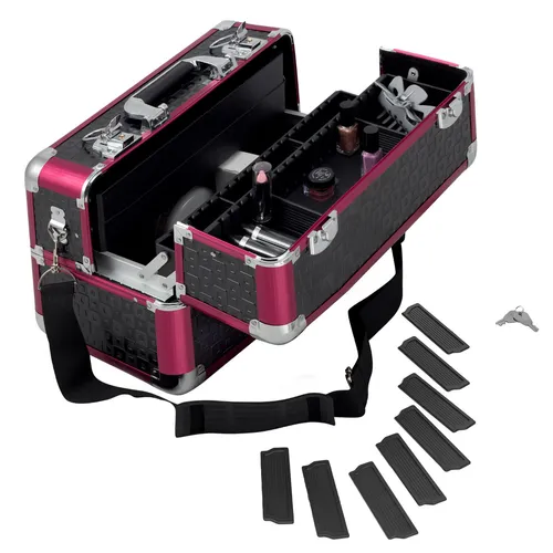 Beauty Case Schwarz Rot Karo - Kosmetikkoffer von anndora - Robuster Hartschalen-Kosmetikkoffer aus Aluminium mit extra Fächern und Schloss, ideal für die sichere Aufbewahrung Ihrer Beauty-Produkte.