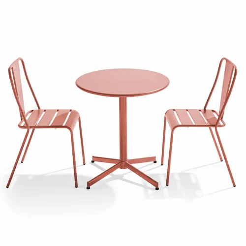 set runder Gartentisch und 2 Bistro-Gartenstühle aus Tonmetall - Oviala Palavas
