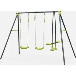 sweeek 3-teilige Schaukel - Gerüst in Grün und Dunkelgrau - Robustes Spielgerüst für den Garten mit 2 Schaukeln und 1 Wippe. Ideal für Kinder von 3 bis 12 Jahren, sorgt für sicheren Schaukelspaß und fördert die Bewegung im Freien.