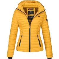 MARIKOO Übergangsjacke Damen mit Kapuze - Taillierte Steppjacke in Gelb - Funktionsjacke für die Übergangszeit, wasserabweisend und leicht, mit tailliertem Schnitt und modernen Details für einen eleganten Look.