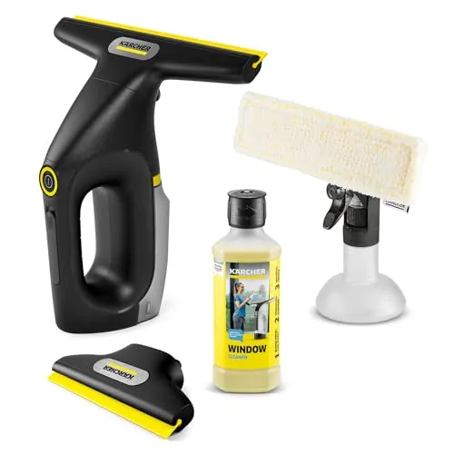 Kärcher Akku-Fenstersauger WV 3 Comfort Precision+ Black, Akkulaufzeit: 35 min., XXL-Schmutzwassertank: 200 ml, 2 Absaugdüsen,verstellbare Sprühflasche mit Mikrofaser-Wischbezug