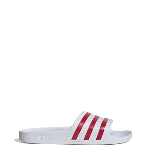 adidas Unisex Adilette Aqua Slides – Bequeme Badelatschen in Weiß und Rot, 38 EU - Praktische Slip-On-Badelatschen mit vorgeformtem EVA-Riemen und weichem Cloudfoam Fußbett für hohen Tragekomfort. Ideal für den Pool oder die Dusche, schnell trocknend und leicht.