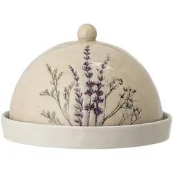Bloomingville Bea Butterglocke, natur - Butterdose aus der Bea Kollektion, mit zartem Blumenmuster und glänzender Oberfläche für einen stilvollen Esstisch.