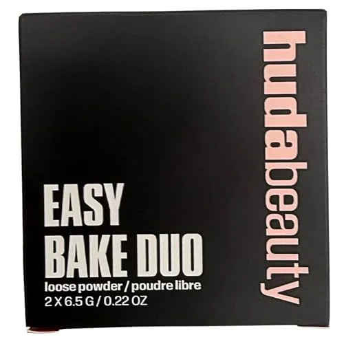 HUDA BEAUTY Easy Bake Duo Loses Fixierpuder Cherry-Peach, aufhellendes & farbkorrigierendes Setting Powder, mattierend, bis zu 18h Halt, nicht komedogen, 2 Töne