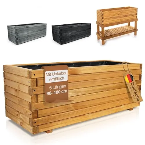 BooGardi Pflanzkübel Holz Hochbeet 140cm - Hochbeet aus Kiefernholz, 154 l Fassungsvermögen, ideal für Balkon und Terrasse, frostbeständig und einfach aufzubauen.