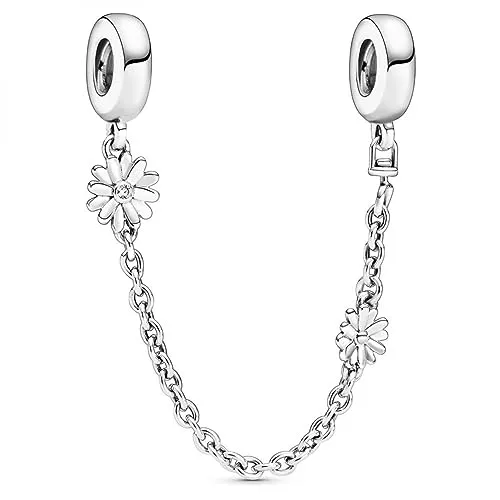 Pandora 798764C01 - Silber Sicherheitskette Charm Gänseblümchen, 5 cm, aus 925 Sterlingsilber mit funkelnden Zirkonias und eleganter Ankerkette