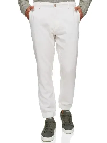 Indicode Leinenhose Blnda mit dekorativem Gürtel - Wanderhose aus 55% Leinen und 45% Baumwolle, elastisch und pflegeleicht, ideal für Freizeit und Outdoor-Aktivitäten.