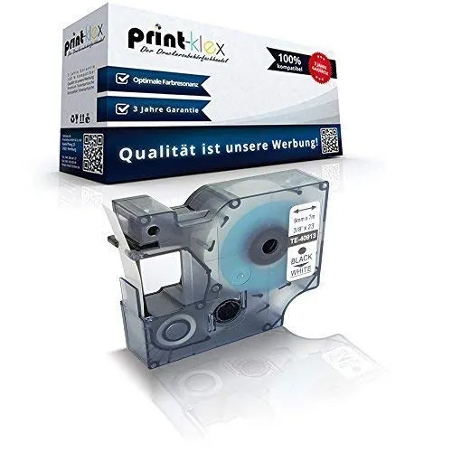 Print-Klex Schriftband kompatibel für Dymo D1 40913 1000 Plus 2000 3500 5500 Pocket Labelmanager 100 Labelmanager 100 Plus S0720980 9mmx7m Schwarz auf Weiss - Office Plus Serie