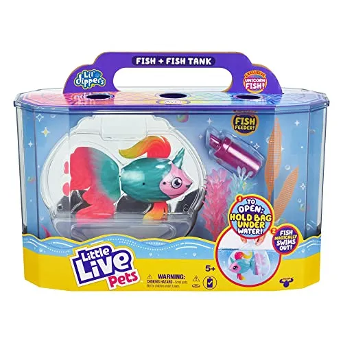 Little Live Pets Lil' Dippers Spielset mit Aquarium und exklusivem, interaktivem Lil' Dipper Fisch Fantasea, Futterflasche und weiterem Zubehör - mit Wow-Effekt beim Auspacken