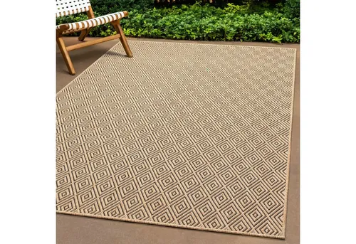 the carpet Kansas - Wetterfester In- und Outdoor Teppich im Jute-Look - Teppiche Gegend: Robuster Teppich, ideal für Terrasse und Garten, UV-beständig und strapazierfähig für langanhaltende Nutzung.