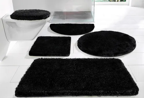 Möve Badematte Superwuschel, Badvorleger, Badezimmer Teppich, Höhe 40 mm, rutschhemmend beschichtet, fußbodenheizungsgeeignet, schnell trocknend, strapazierfähig, Polyester, rund, Mikrofaser-Badematte, Badteppich, rechteckig, rund & als 3-tlg. Set, schwarz