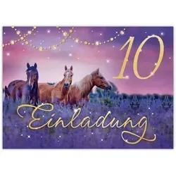JUNAPACK Einladungskarten Pferd Einladungen zum Kindergeburtstag Fohlen lila Mädchen, Einladungskarten zum 10. Geburtstag mit Pferd Motiv
