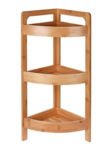 Spetebo Bambus Badezimmer Eckregal mit 3 Ablagen - Badezimmerablagen & -regale – Robustes Eckregal aus hochwertigem Bambus, ideal für Bad, Küche oder als Bücherregal, mit 3 praktischen Ablagen für optimalen Stauraum.