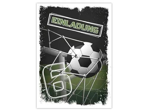 Limonia 12 Einladungskarten zum 6. Kindergeburtstag Einladung Geburtstag Mädchen Kinder Jungs Jungen Boys Fussball Turnier grün schwarz