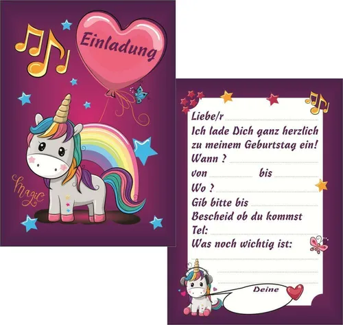 Kinder Geburtstag Einladungskarten Karte Einladung Party Einhorn Einhörner 6