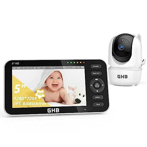 GHB Babyphone mit Kamera 5 Zoll - 720P HD IPS-Display, Nachtsicht und VOX-Modus für sichere Überwachung und bis zu 4 Kameras