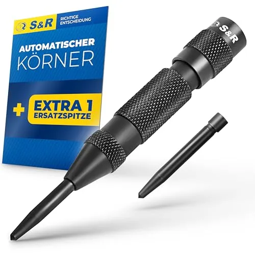 S&R Automatischer Ankörner 50-100 N - Körner & Locheisen, automatischer Ankörner mit stufenloser Stoßkraft-Einstellung für präzises Körnern von Metall, Holz und mehr, in robuster Vollmetall-Ausführung.