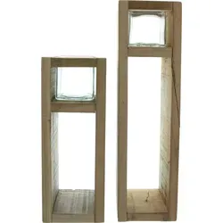 FRANK FLECHTWAREN Windlichtsäule Wood, 2er Set - Windlichter aus massivem Holz, Maße: 11 x 11 x 30 cm und 11 x 11 x 40 cm, ideal für stimmungsvolle Beleuchtung im Innen- und Außenbereich.