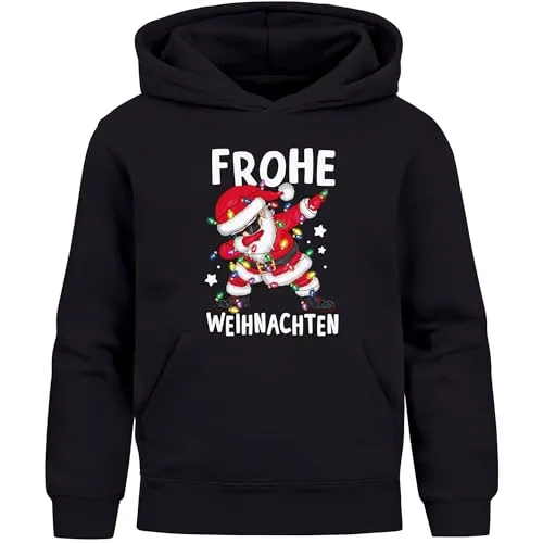 MoonWorks® Kinder Hoodie Dabbing Santa Weihnachtspullover Schwarz 128 - Lustiger Hoodie mit Dabbing-Weihnachtsmann: Ideal für die Festtage, sorgt für Spaß und gute Laune. Aus weichem Material für höchsten Komfort – perfekt für Winterabenteuer und gemütliche Stunden!