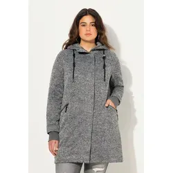 Ulla Popken Sommerjacke Strickfleece-Jacke - Funktionsjacke in grau melange mit Kapuze und 2-Wege-Zipper, ideal für lässige Sommerlooks und angenehm zu tragen.