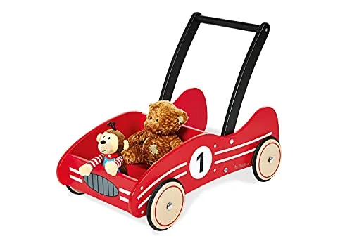 PINOLINO Lauflernwagen Kimi - Robuste Lauflernhilfe mit Bremssystem - Lauflernwagen aus Holz mit gummierten Rädern, ideal für Kinder von 1-6 Jahren. Das innovative Bremssystem sorgt für Sicherheit beim Laufen lernen.