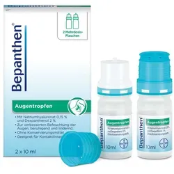 Bepanthen Augentropfen - 2x 10ml, ideale Lösung für trockene und gereizte Augen ohne Konservierungsstoffe, auch für Kontaktlinsenträger geeignet