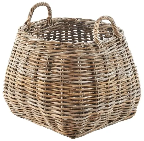 Kobolo Rattan Aufbewahrungskorb mit Henkeln - Dekokörbe aus robustem, handgefertigtem Rattan in elegantem Grau, ideal für stilvolle Aufbewahrung und Dekoration.