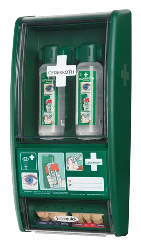 Cederroth Augenspülstation inkl. 2 x 500 ml Flaschen - 721500 - Augenspülstation mit 2 x 500 ml Flaschen, ideal für schnelle Erste Hilfe bei Augenverletzungen, kompakt und einfach zu installieren.