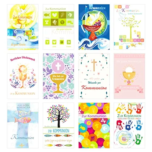 Edition Seidel Set 12 Kommunionskarten mit Umschlag - Glückwunschkarte zur Kommunion - Kommunionskarte - Set Kartenset (Klappkarten mit Briefumschlag) (SW02)