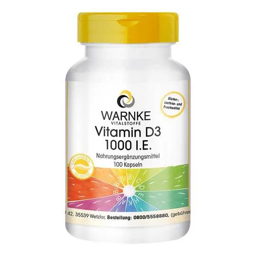 VITAMIN D3 1.000 I.E. Kapseln - 100 Stück - Hochwertige VITAMIN D3 1.000 I.E. Kapseln, ideal zur Unterstützung des Wohlbefindens. Praktische 100er Packung für eine einfache Dosierung im Alltag.